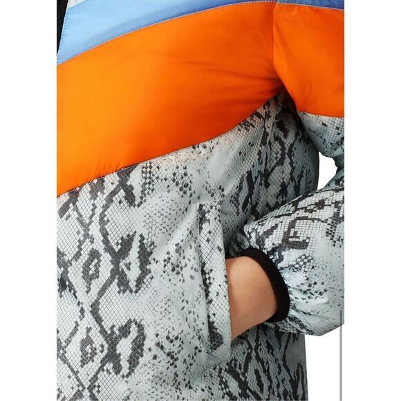 Central Park West Wesley Snakeskin Striped Print Puffer Coat Gray White Medium - Picture 4 of 6